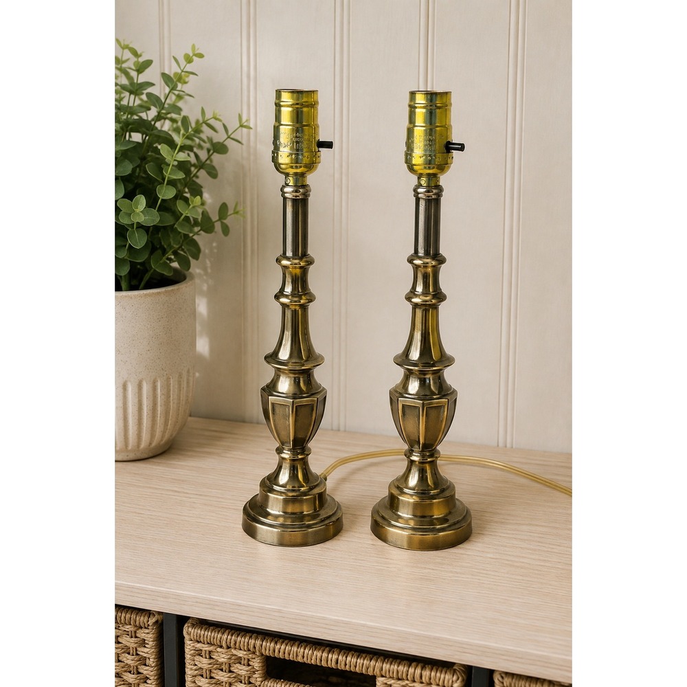 Vintage Brass Table Lamps Pair Hollywood Regency Grandmillennial Traditional
